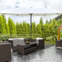 Outsunny Ombrellone Doppio a 12 Stecche con Base a Croce e Manovella, in Acciaio e Poliestere, 455x265x238 cm, Beige(m-2)