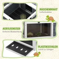 PawHut Schildkrötenhaus, Reptilienbox mit 2 Räumen, Deckel, Kunststoffschalen, Fenster, Holz, Grau(m-7)