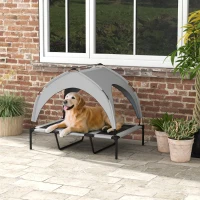 PawHut Cama Elevada para Cães com Toldo Estrutura de Aço e Bolsa de Transporte para Interior e Exterior 106x76x94 cm Cinzento Claro(m-2)