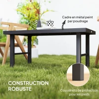 Outsunny Table basse de jardin rectangulaire table de jardin avec plateau SPC à effet bois en métal, 100 x 52 x 46 cm, noir(m-5)