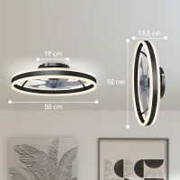 HOMCOM Ventoinha de Teto com Luz LED 6 Velocidades Motor Reversível e Comando Remoto Potência 45 W Ø50x13,5 cm Preto(m-3)