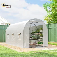 Outsunny 3.5 x 2 x 2 m Large Galvanised Steel Frame Outdoor Poly Tunnel Garden Walk-In Patio Greenhouse - White(m-2)