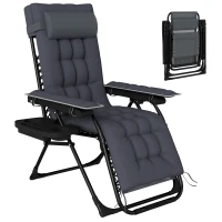 Outsunny Zero Gravity Chair, Folding Sun Lounger Reclining Garden Chair with Arm Pads, Cushion, Cup Holder, Headrest, Dark Grey(m-11)