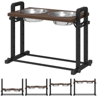 PawHut Comedero elevado para perros, soporte con 4 alturas ajustables, 2 x 1,2 L cuencos de acero inoxidable, 3 ángulos ajustables, Marrón