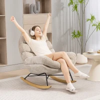 HOMCOM Sillón mecedor acolchado con patas de acero y patines de madera, blanco crema(m-5)