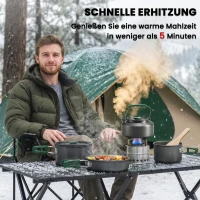 Outsunny Camping kookset 5-delig outdoor serviesset met anti-verbrandingsgrepen pan koekenpan voor 4-5 personen grijs(m-7)