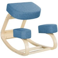 Vinsetto Kniestuhl, ergonomischer Sitzhocker, Polsterhocker für gesunde Sitzhaltung, Birkenholz, 120 kg belastbar, Blau(m-1)
