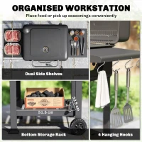 Outsunny Holzkohlegrill BBQ Smoker mit Deckel Thermometer höhenverstellbar Kohlepfanne Kamin Grillrost Seitentisch Aschefach(m-7)