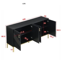 Credenza moderna con 4 ante e ripiani regolabili in altezza, in MDF, 160x40x80,5 cm, Nero(m-3)