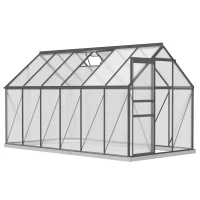 Outsunny Invernadero de jardín en policarbonato y aleación de aluminio con base, invernadero con ventana regulable y puerta corredera 190x375x199cm(m-8)