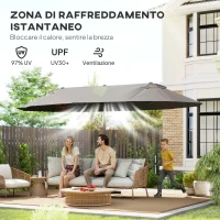 Outsunny Ombrellone Doppio a 12 Stecche con Base a Croce e Manovella, in Acciaio e Poliestere, 455x265x238 cm, Grigio(m-5)