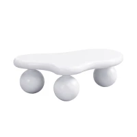 Tavolino da salotto a nuvola con illuminazione LED e gambe tonde, 95x62.5x32 cm, Bianco(m-2)