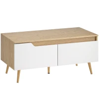 HOMCOM Masă de cafea dreptunghiulară, masă de living modernă cu 2 sertare, 5 picioare din lemn de pin, 100x50x46cm, stejar și alb(m-1)
