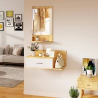 HOMCOM Set da Ingresso con Specchio con Mensola e Mobiletto a Parete con Cassetto e 2 Ripiani Aperti, in Legno e Vetro(m-8)