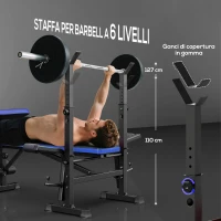 HOMCOM Panca Multiuso con Supporto Bilanciere e Schienale Regolabile, in Acciaio e Plastica, 175x139x127 cm, Nero e Blu(m-5)