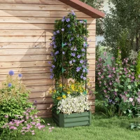 Outsunny Jardinera con enrejado ajustable, macetero con jaula para tomates acero galvanizado 61 x 61 x 187 cm verde(m-2)