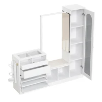 Set da Ingresso a LED con appendiabiti, tavolino, panca scarpiera e vetrina, 163x35x161 cm, Bianco(m-10)