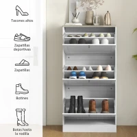 HOMCOM Mueble Zapatero Moderno con 3 Cajones Abatibles y Estantes Ajustables para 18 Pares de Zapatos 60x23,5x115 cm Blanco(m-6)