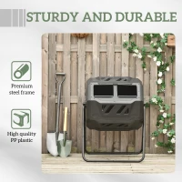 Outsunny Compostiera da Giardino Girevole a 2 Sezioni con 8 Prese d'Aria, Acciaio e PP, 71x65x96 cm, Nero(m-7)