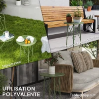 Outsunny Petite table d'appoint ronde, table de jardin, avec découpe en forme de fleur et feuilles, en acier, Ø 40 x 50 cm, vert(m-7)