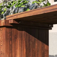 Outsunny Wooden Garden Planter & Bench Combination Garden Raised Bed Patio Park Carbonised Finish 176 x 38 x 40 cm(m-9)