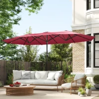 Outsunny 4.4m Double-Sided Sun Umbrella Patio Parasol LED Solar Lights Red(m-8)