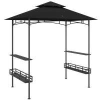 Outsunny Pérgola para barbacoa dosel para jardín gancho en el techo estantes cestas 240 x 150 x 257 cm gris oscuro(m-1)