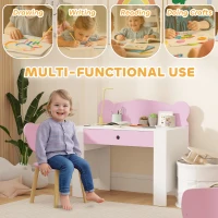 AIYAPLAY Kids Desk and Chair Set with Drawer for Drawing, Reading, Bear Theme Children Furniture for Bedroom, Daycare, Pink(m-4)