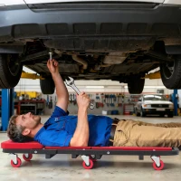 HOMCOM Tabla rodante de montaje 2 en 1 carro de inspección mecánica plegable en Z carga 150 kg 101,5 x 40 x 13,5 cm rojo(m-6)