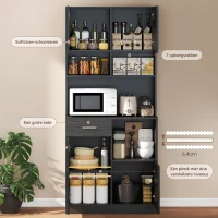 HOMCOM Keukenkast buffetskast met lade soft-close 80x35x180 cm zwart(m-4)