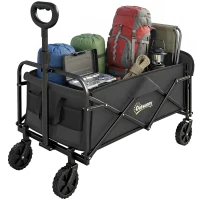 Outsunny Chariot de Jardin 72 L Pliable avec Poignée Réglable, en Acier et Tissu Oxford, 114x46x92 cm, Noir(m-1)