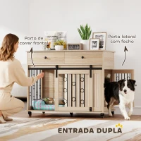 PawHut Gaiola para Cães Médios e Grandes Mesa de Apoio Moderna com 2 Gavetas 2 Portas e Fecho 100x56x81 cm Carvalho(m-7)