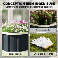 Outsunny Jardinière surélevée en acier galvanisé, lit de jardin avec gants et bords pliés, 165 x 52 x 31 cm, gris foncé(m-4)