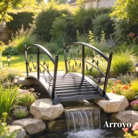 Outsunny Ponte da Giardino in Metallo 1,2 m, Ponte Decorativo per Stagni con Ringhiere di Sicurezza e Design a Foglie, Nero(m-4)