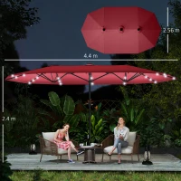 Outsunny 4.4m Double-Sided Sun Umbrella Patio Parasol LED Solar Lights Red(m-3)