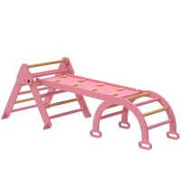 AIYAPLAY 7 en 1 Triángulo de Escalada Montessori de Madera Plegable con Arco y Rampa para Niños de 18-48 Meses 188x70 cm Rosa(m-1)