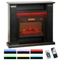 HOMCOM Chimenea Eléctrica 1800W Regulable con Llama 3D, Repisa, Temporizador y Mando a Distancia, 105x27x97 cm, Negro(m-6)