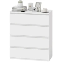HOMCOM Commode 4 tiroirs, meuble de rangement épuré pour chambre, intérieur, 80 x 39 x 95 cm panneau de particules blanc(m-1)