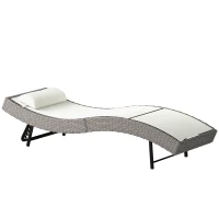 Outsunny Rattan Sun Lounger, Garden Recliner with 5 Position Adjustable Back, S Shaped Texteline Seat, Headrest, Cream White(m-11)