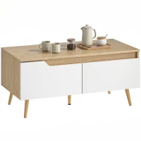 HOMCOM Masă de cafea dreptunghiulară, masă de living modernă cu 2 sertare, 5 picioare din lemn de pin, 100x50x46cm, stejar și alb(m-8)