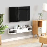 HOMCOM Mueble TV Suspendido 120 cm Mueble para Televisor Hasta 127 cm Cajón Abatible 2 Estantes 120x24x16 cm Blanco(m-4)