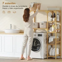 HOMCOM Estantería para Lavadora de Bambú Mueble para Lavadora o Inodoro con Estantes Reversibles y Ajustables Madera Natural(m-4)