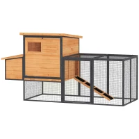 PawHut Pollaio in legno e acciaio con recinto, nido, cassetto e tetto apribile, 192x81,5x104 cm, Arancione(m-1)