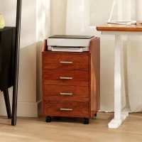 Vinsetto Cassettiera da ufficio con 4 cassetti e ruote, 40x36x65 cm, Marrone(m-2)
