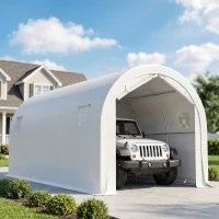 Outsunny Garage extérieur pour voiture 3x6 m imperméable avec tissu PE résistant, structure en métal galvanisé, UPF 30+, blanc(m-2)
