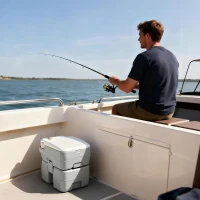 HOMCOM Campingtoilette Reisetoilette max. Tragkraft bis 147 kg 20L für Camping Wandern Reisen Angeln 41,5 x 36,5 x 42 cm Grau(m-9)