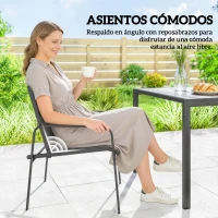 Outsunny Conjunto de Mesa y Sillas Jardín con Mesa de Efecto Madera y 6 Sillas con Asiento Transpirable para Terraza Patio Negro(m-6)