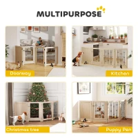 PawHut 4 Panel Freestanding Pet Gate, Indoor Dog Barrier with Lockable Door, Support Feet, 360° Flexible Hinges, Oak(m-4)