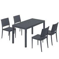 Outsunny Set mobilier de grădină, grup de scaune 5 piese, masă lată cu 4 scaune stivuibile, design lamelar pentru 4 persoane, gri închis(m-1)