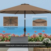 Outsunny Chapéu de Sol com 32 Luzes LED Solares Ø265 cm, Inclinável com Manivela e Mastro de Aço para Terraço, Pátio e Exterior Cáqui(m-5)